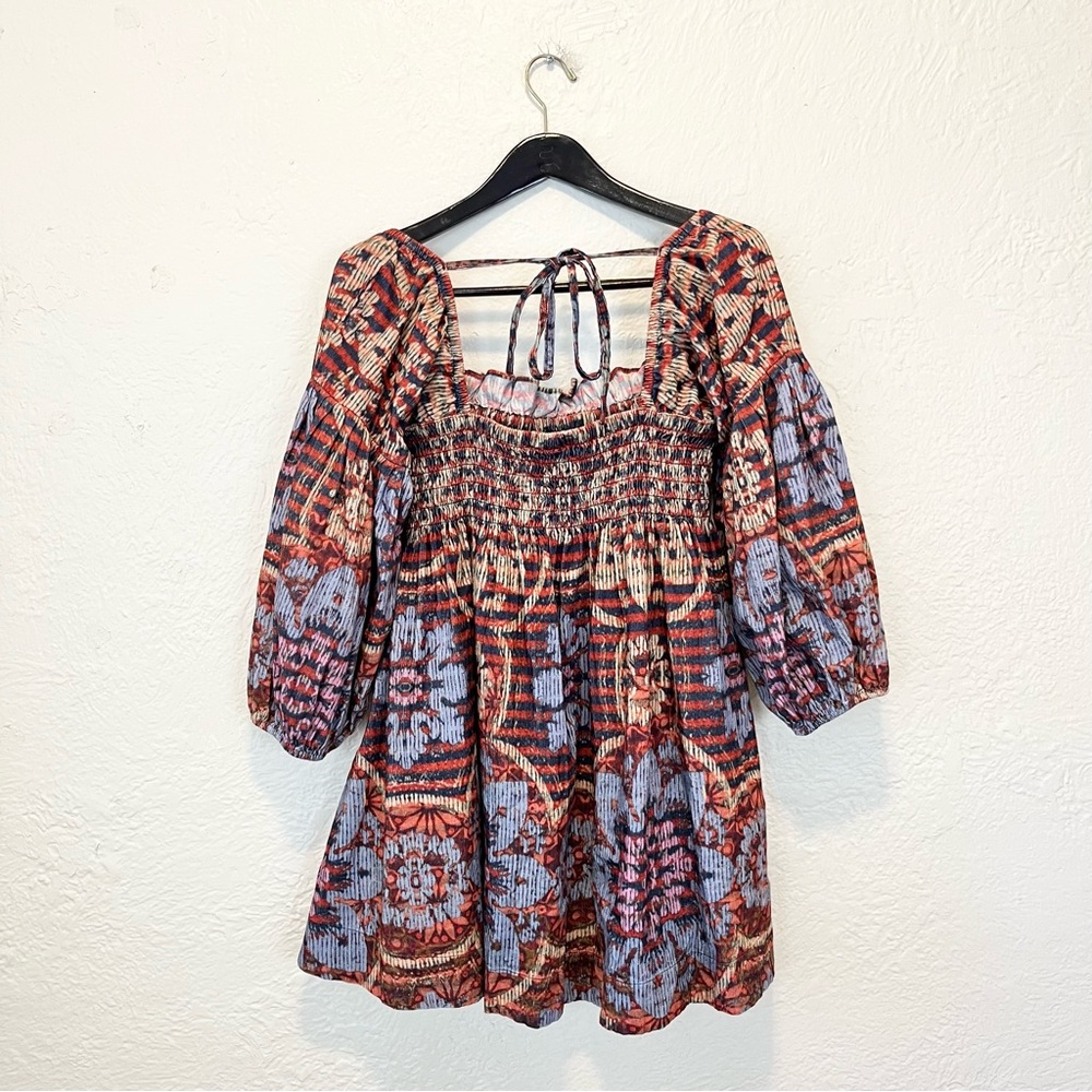 Free People Dress Floral Clara Corduroy Red Blue Medium M Boho - Picture 8 of 8